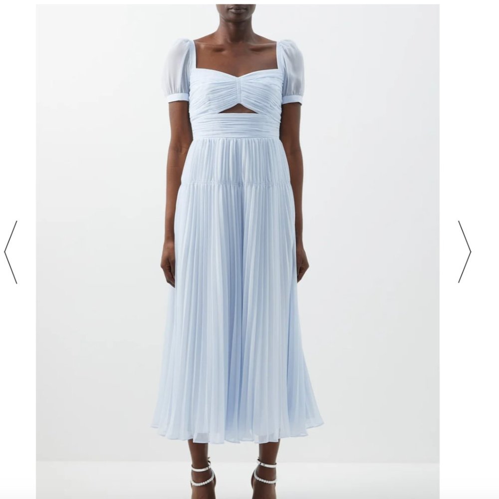SELF PORTRAIT Sweetheart-neck pleated-chiffon midi dress